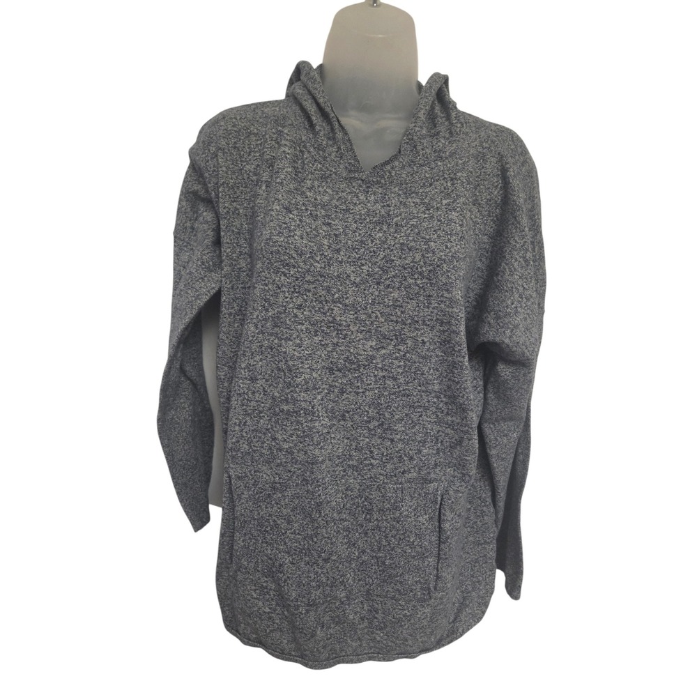 Garnet Hill Womens Organic Cotton Marled Knit‎ Hooded Sweater Blue White Size M